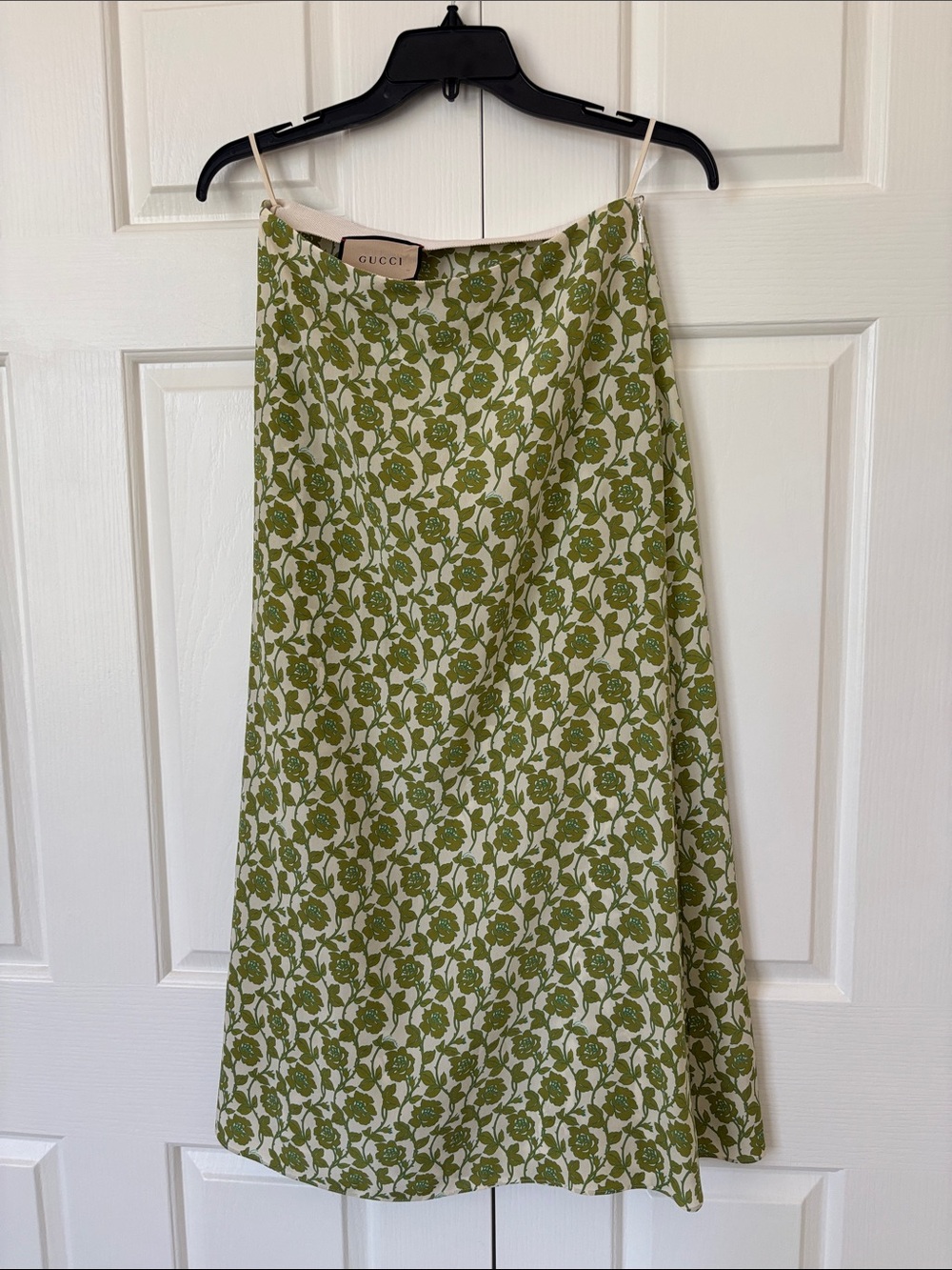 Gucci Cream and Green Floral A-Line Skirt